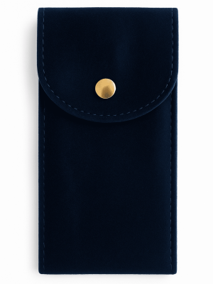 Navy blue watch pouch with gold snap, front view